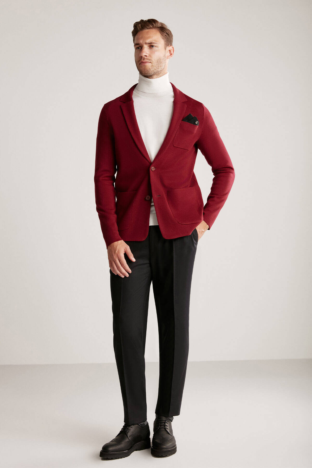 Extrafine Merino Triko Blazer Bordo Ceket