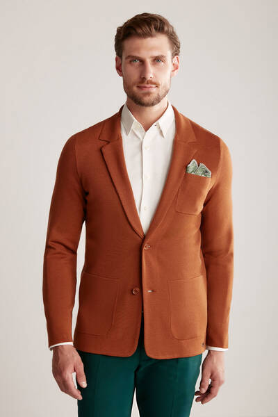 Extrafine Merino Triko Blazer Karamel Rengi Ceket