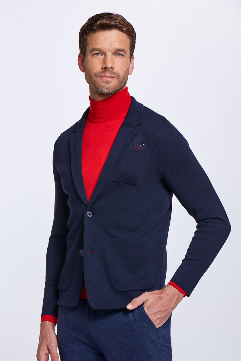 Hemington Extrafine Merino Triko Blazer Lacivert Ceket. 1 Hemington Extrafine Merino Triko Blazer Lacivert Ceket. 1