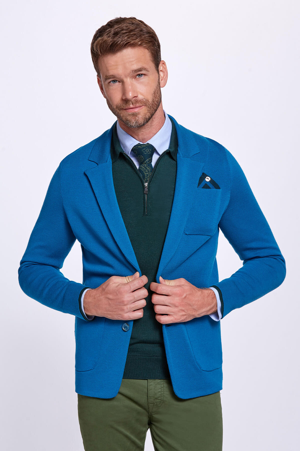 Extrafine Merino Triko Blazer Yeşil Ceket