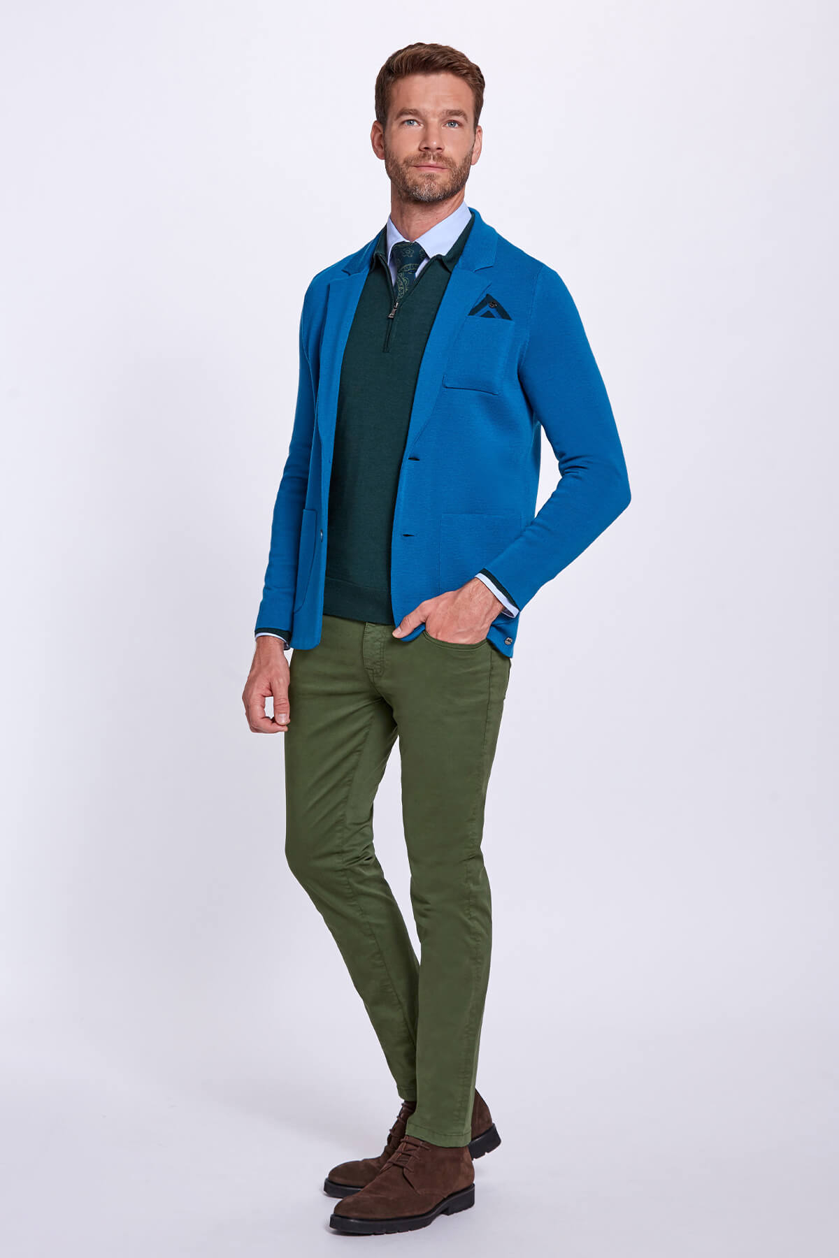 Extrafine Merino Triko Blazer Yeşil Ceket