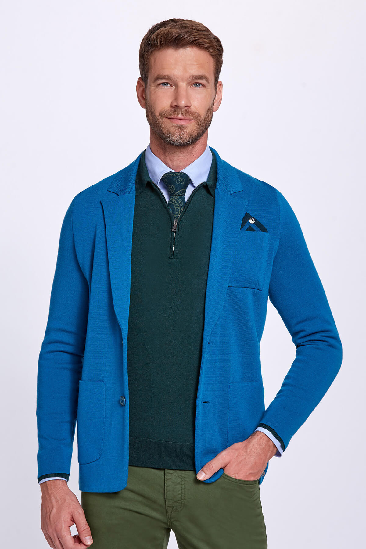 Extrafine Merino Triko Blazer Yeşil Ceket