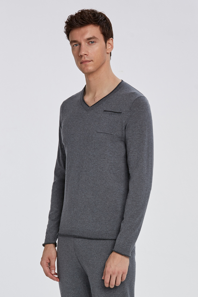 Hemington Extrafine Merino V Yaka Koyu Gri Loungewear Triko. 4 Hemington Extrafine Merino V Yaka Koyu Gri Loungewear Triko. 4