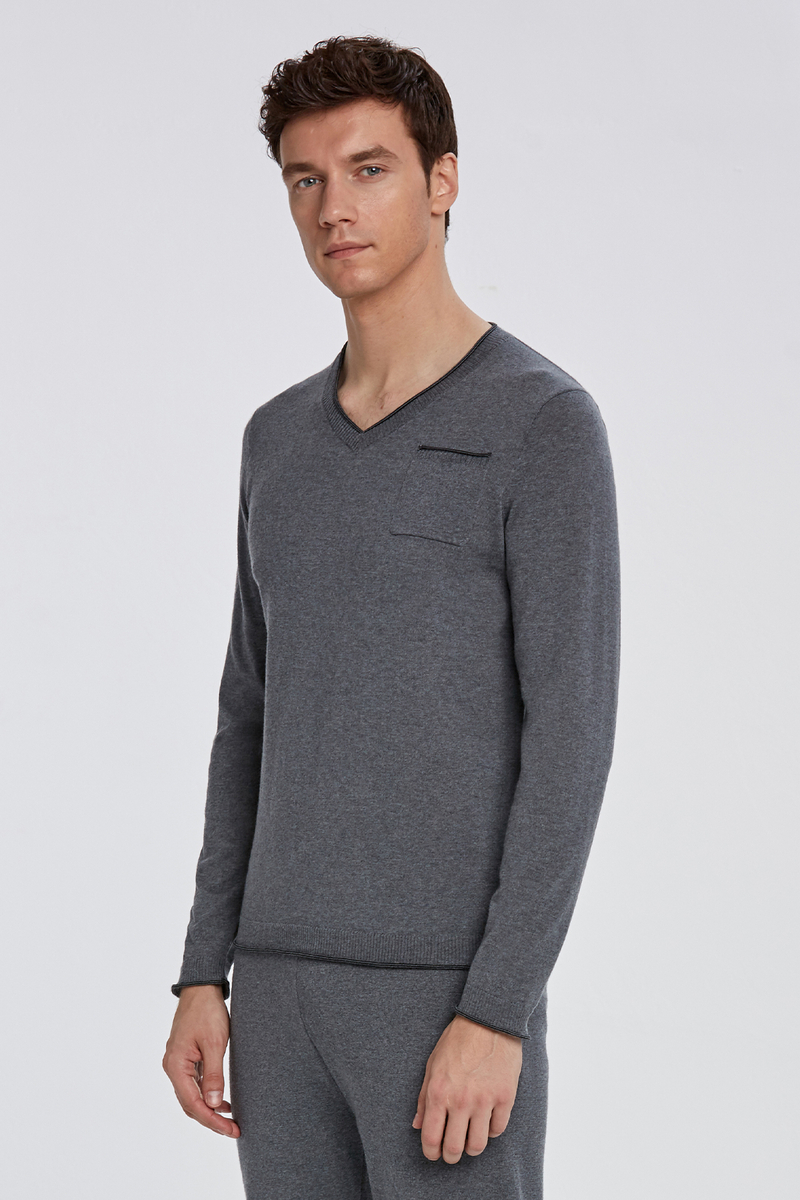 Hemington Extrafine Merino V Yaka Koyu Gri Loungewear Triko. 4