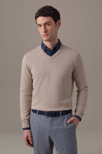 Extrafine Merino V Yaka Vizon Rengi Triko