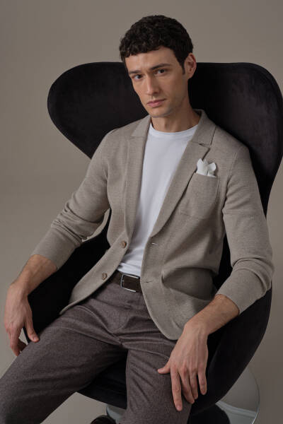 Extrafine Merino Vizon Rengi Triko Blazer Ceket