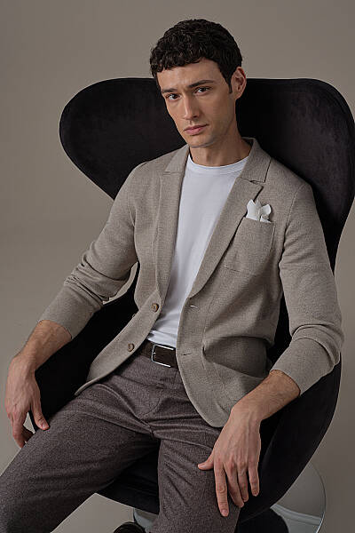 Extrafine Merino Vizon Rengi Triko Blazer Ceket - Hemington