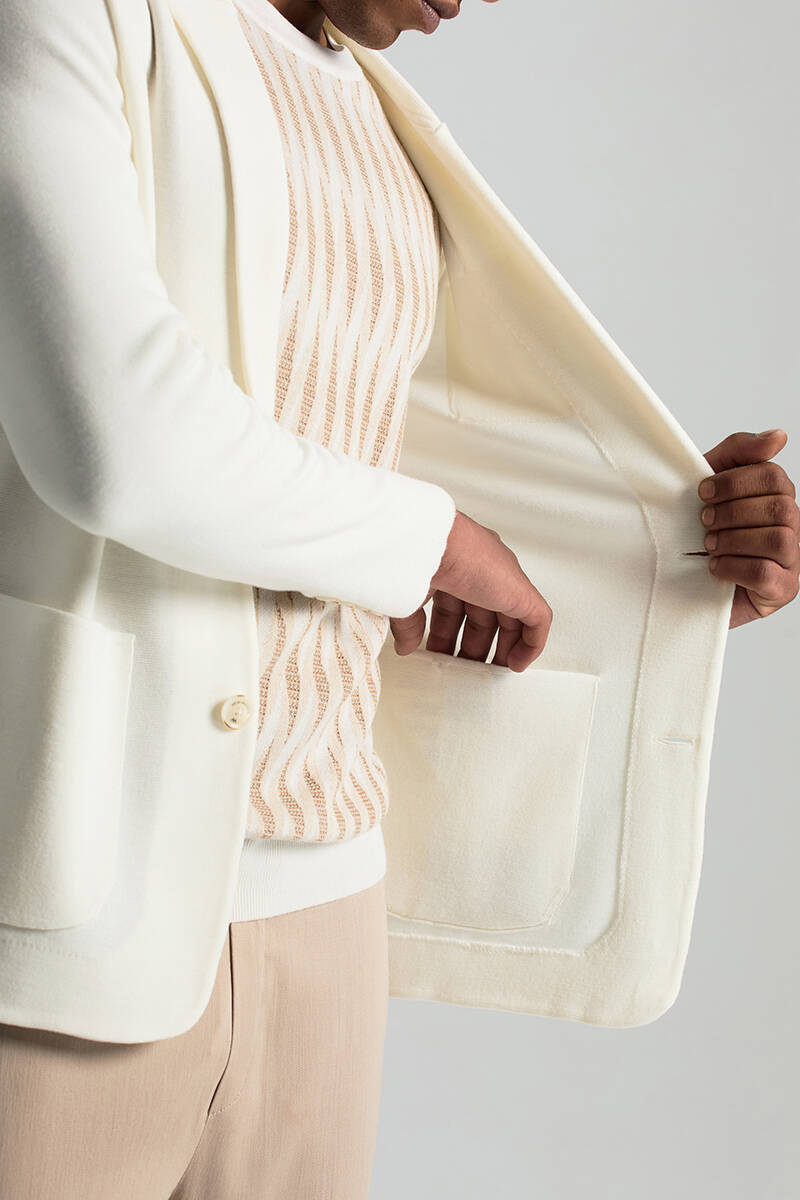 Extrafine Merino Ekru Triko Blazer Ceket