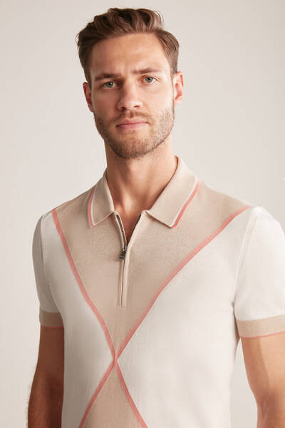 Fermuar Detaylı Camel-Krem Rengi Triko Polo - Hemington
