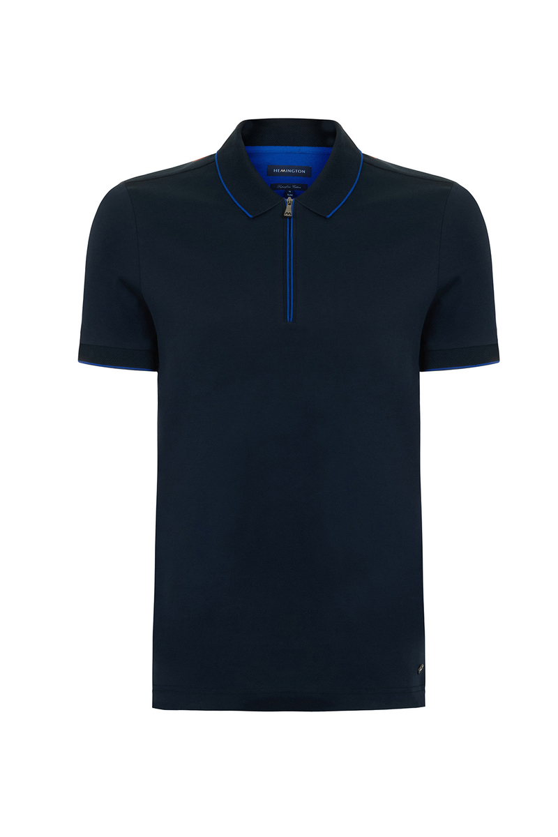 Hemington Fermuar Detaylı Lacivert Polo Yaka T-Shirt. 7