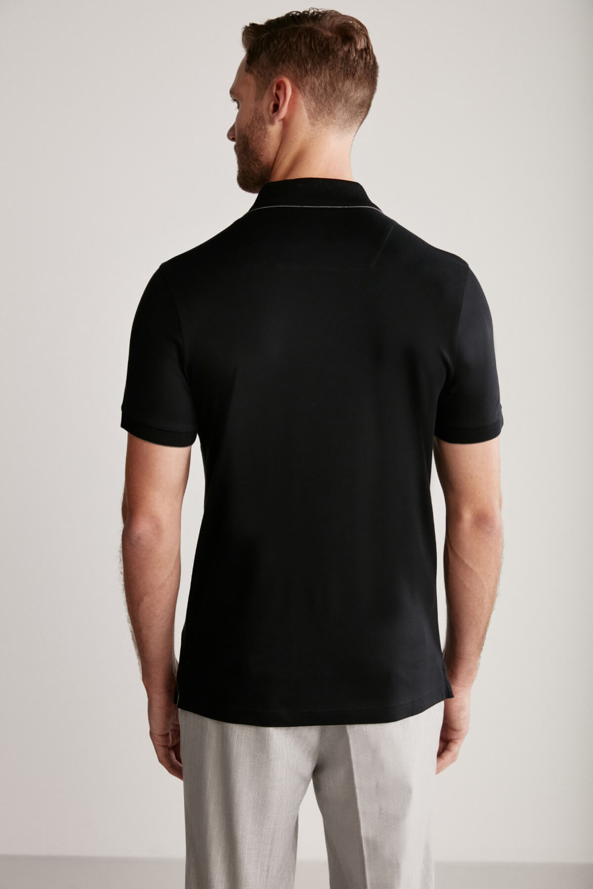 Fermuar Detaylı Siyah Polo Yaka T-Shirt
