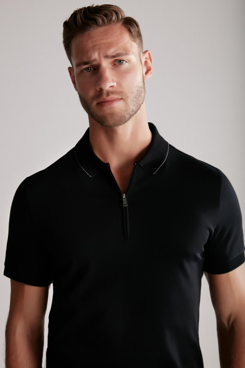 Hemington Fermuar Detaylı Siyah Polo Yaka T-Shirt. 3