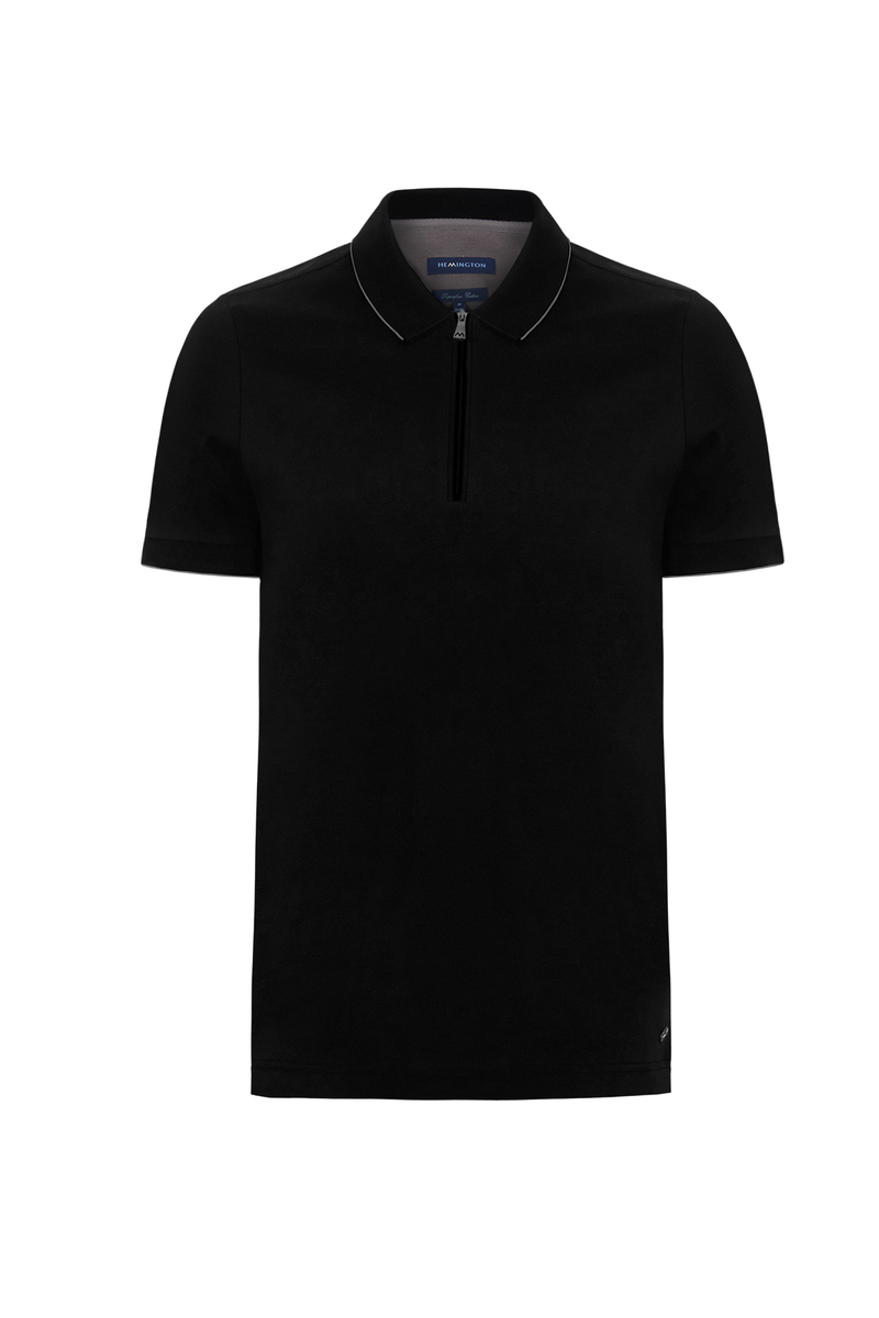Hemington Fermuar Detaylı Siyah Polo Yaka T-Shirt. 8