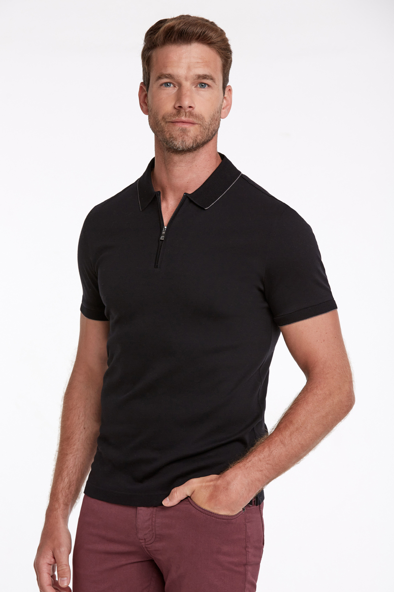 Hemington Fermuar Detaylı Siyah Polo Yaka T-Shirt. 3