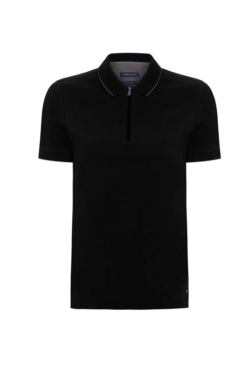 Hemington Fermuar Detaylı Siyah Polo Yaka T-Shirt. 6
