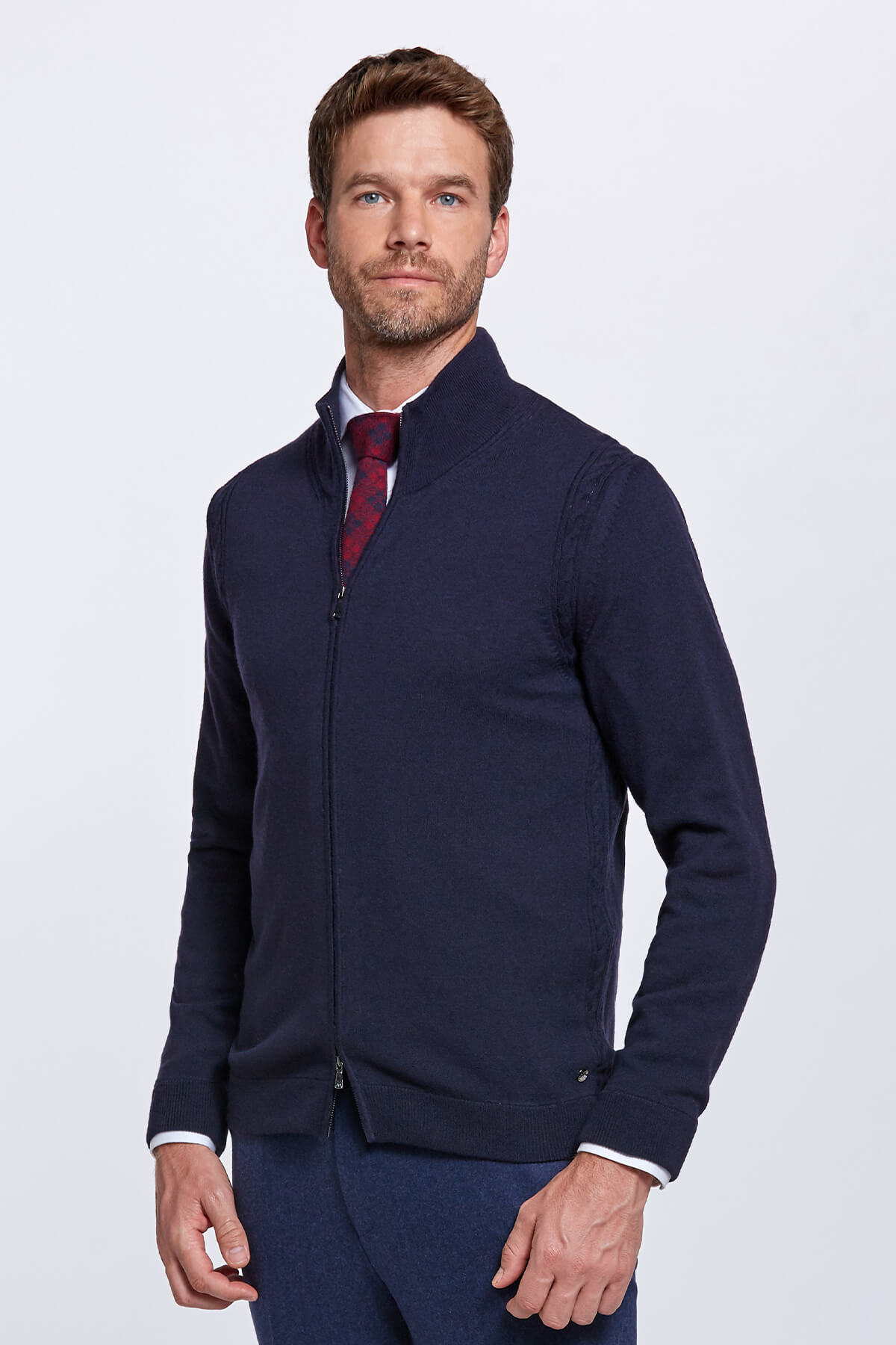 Lambswool Yün Fermuarlı Lacivert Hırka