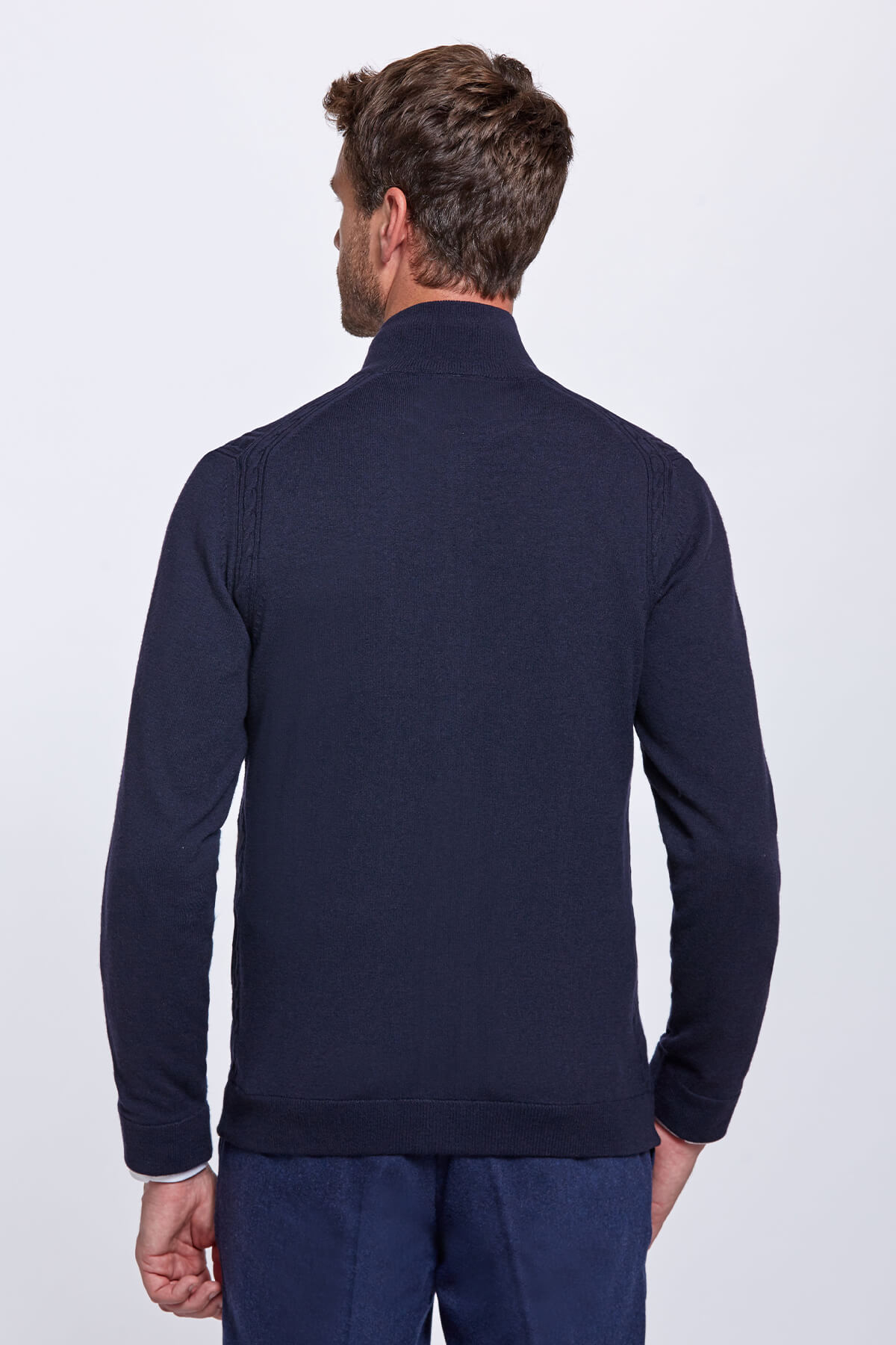 Lambswool Yün Fermuarlı Lacivert Hırka
