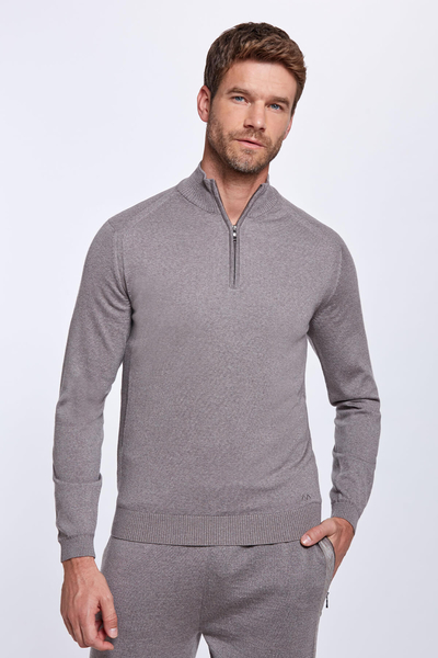 Fermuarlı Merino Yün Camel Activewear Triko