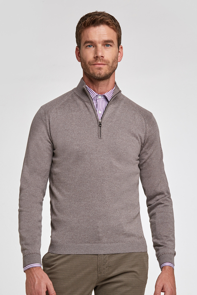 Fermuarlı Merino Yün Kum Rengi Activewear Triko