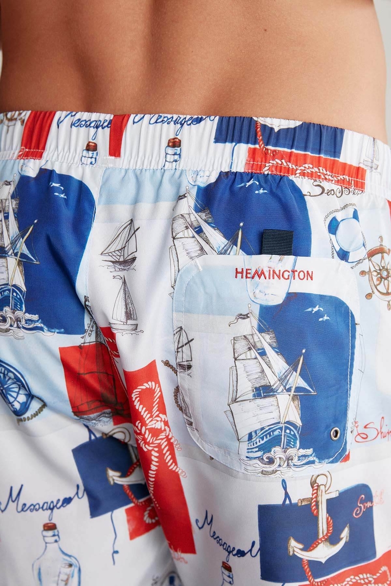 Hemington Gemi Desenli Açık Mavi Beyaz Quick Dry Mayo. 6 Hemington Gemi Desenli Açık Mavi Beyaz Quick Dry Mayo. 6