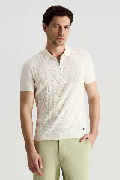 Giza Pamuk Argyle Desen Beyaz Triko Polo - Hemington