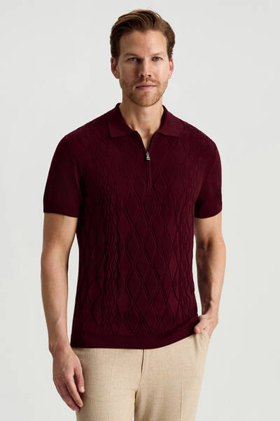 Giza Pamuk Argyle Desen Bordo Triko Polo