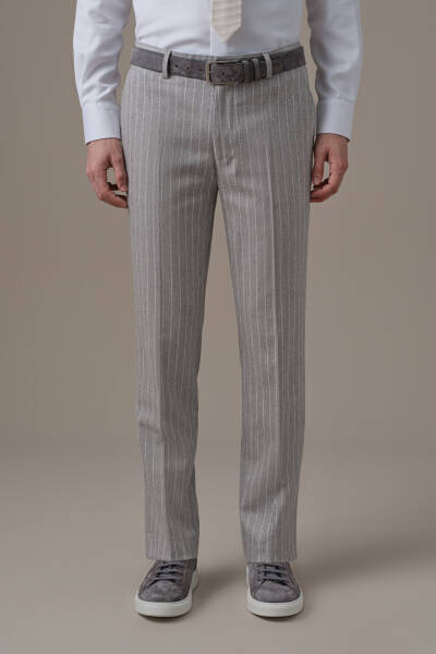 Gri Beyaz Chalkstripe Desen Flanel Pantolon