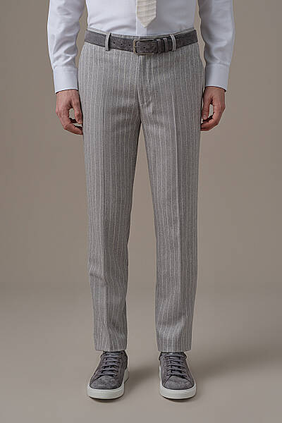 Gri Beyaz Chalkstripe Desen Flanel Pantolon - Hemington