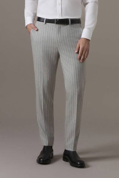 Gri Beyaz Chalkstripe Desen Flanel Pantolon - Hemington
