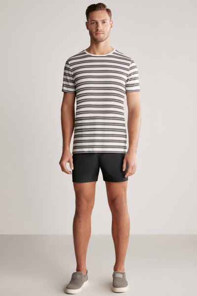 Hemington - Beyaz Gri Çizgili Bisiklet Yaka Saf Pamuk T-Shirt (1)