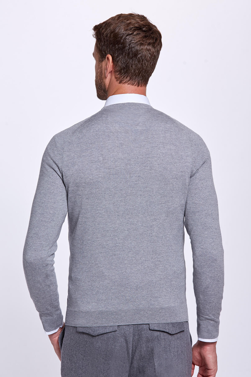 Hemington V Yaka Slim Fit Açık Gri Merino Yün Triko. 4 Hemington V Yaka Slim Fit Açık Gri Merino Yün Triko. 4