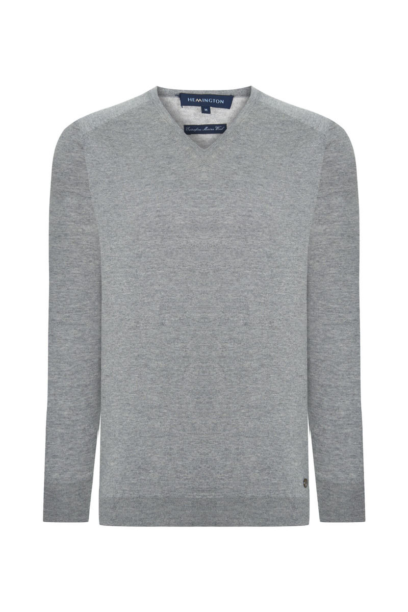 Hemington V Yaka Slim Fit Açık Gri Merino Yün Triko. 8 Hemington V Yaka Slim Fit Açık Gri Merino Yün Triko. 8