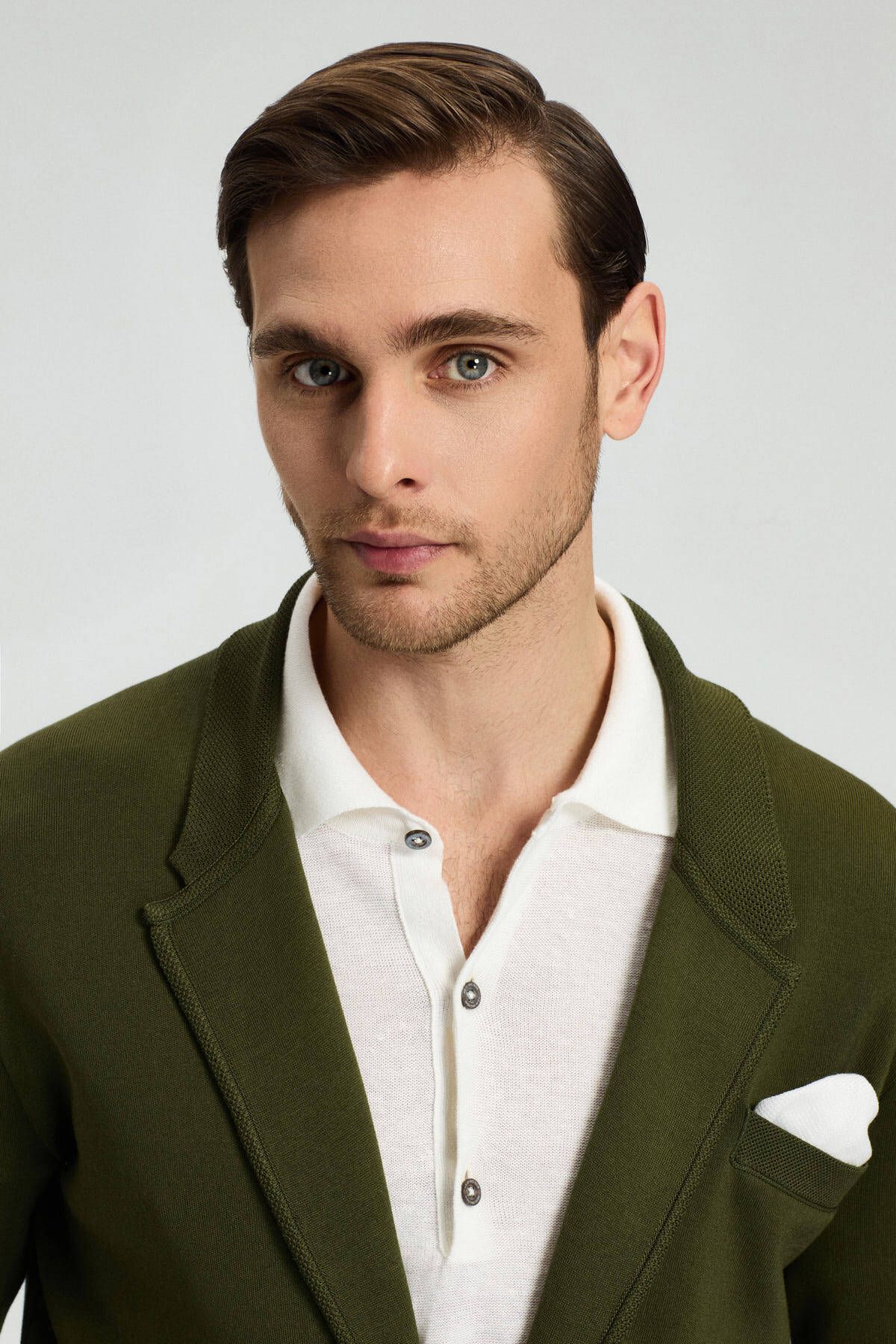 Haki Giza Pamuk Triko Blazer Ceket