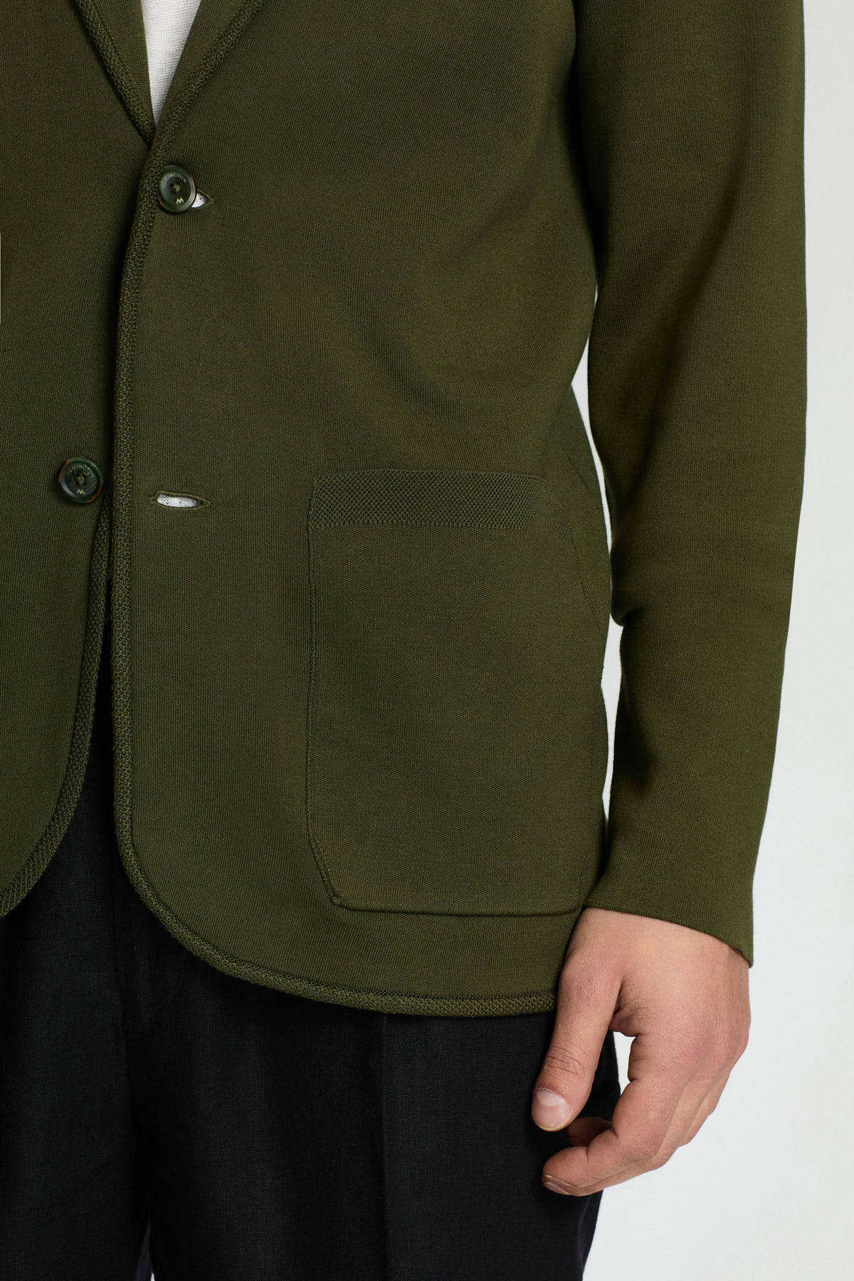 Haki Giza Pamuk Triko Blazer Ceket