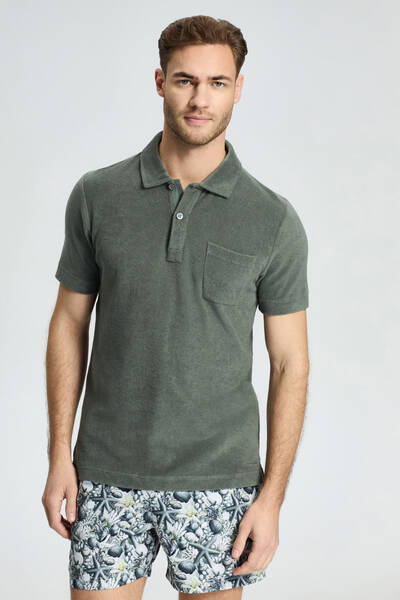 Haki Havlu Kumaş Polo Yaka T-Shirt - Hemington