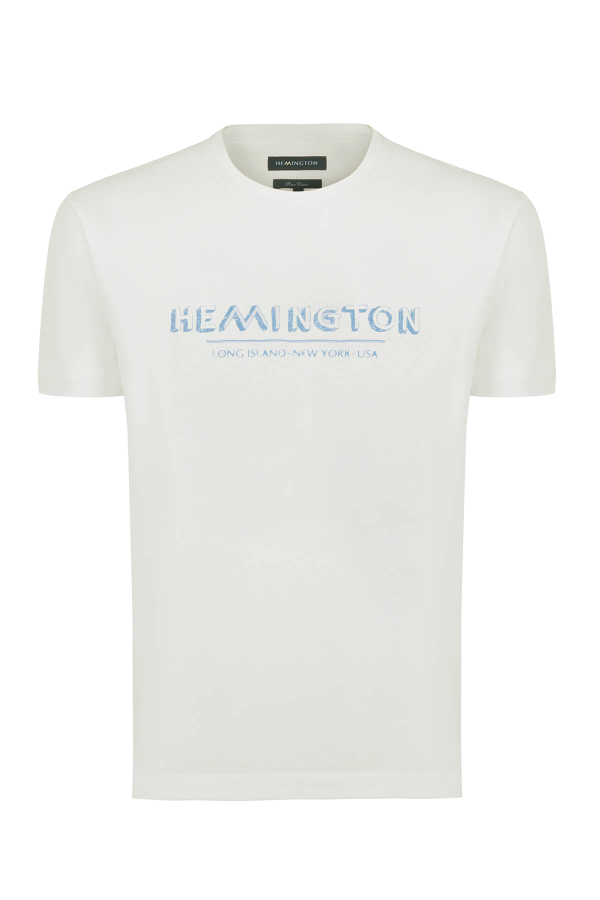 Hemington Baskılı Keten Pamuk Karışımlı Beyaz T-Shirt