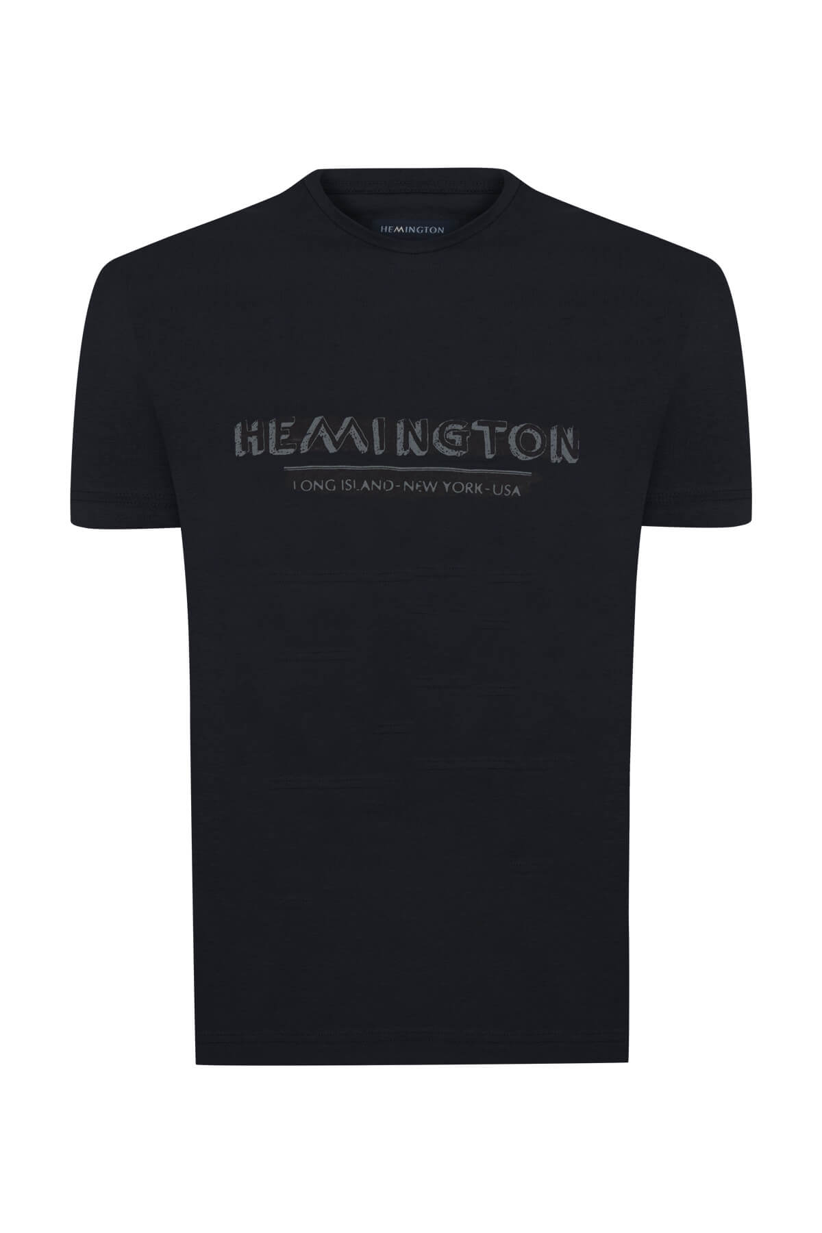 Hemington Baskılı Keten Pamuk Karışımlı Siyah T-Shirt