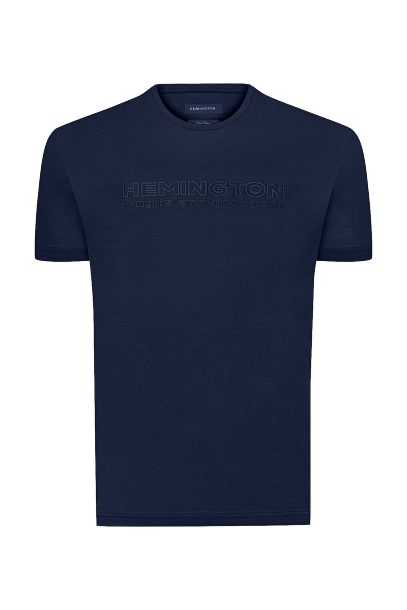 Hemington Kabartma Baskılı Lacivert Pima Pamuk T-Shirt. 7