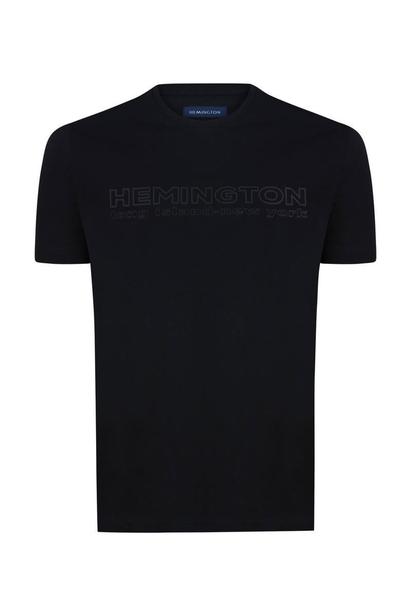 Hemington Kabartma Baskılı Siyah Pima Pamuk T-Shirt. 7
