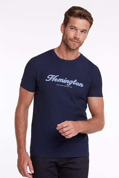 Hemington Logolu Bisiklet Yaka Lacivert Pamuk T-Shirt