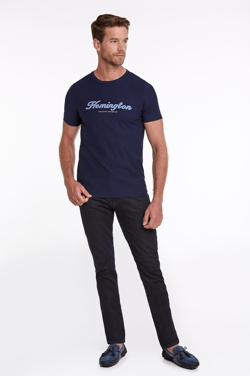 Hemington Logolu Bisiklet Yaka Lacivert Pamuk T-Shirt. 2 Hemington Logolu Bisiklet Yaka Lacivert Pamuk T-Shirt. 2