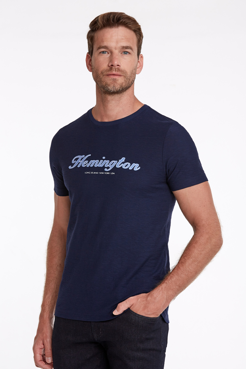 Hemington Logolu Bisiklet Yaka Lacivert Pamuk T-Shirt. 3