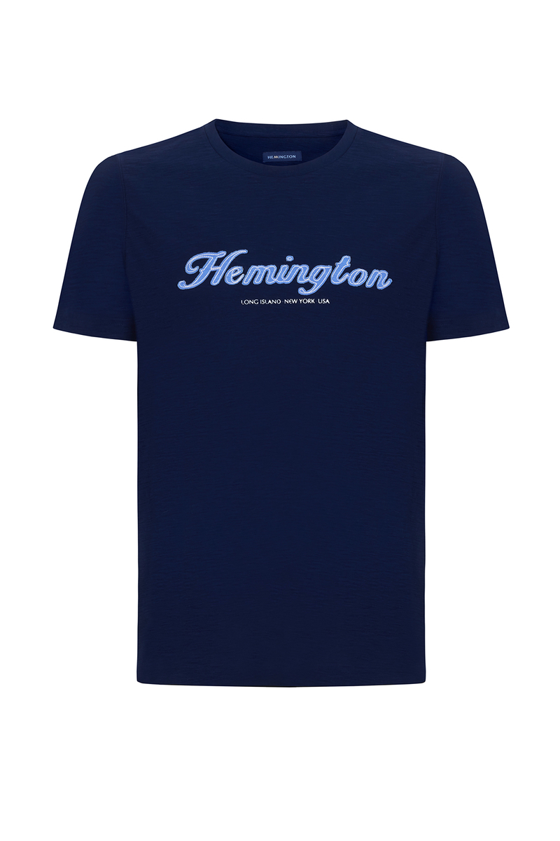 Hemington Logolu Bisiklet Yaka Lacivert Pamuk T-Shirt. 8