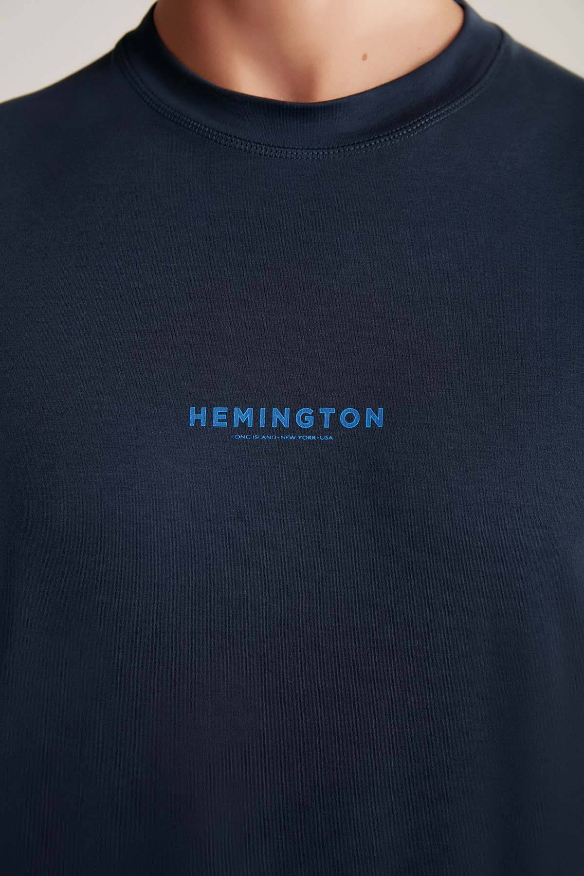 Hemington Logolu Bisiklet Yaka Lacivert T-Shirt