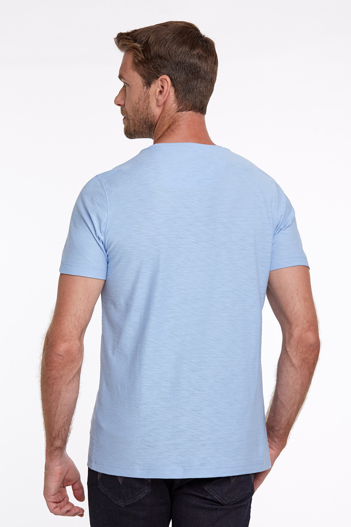 Hemington Logolu Bisiklet Yaka Mavi Pamuk T-Shirt