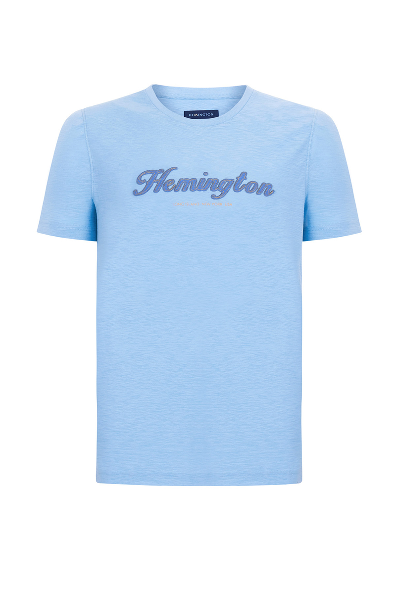Hemington Logolu Bisiklet Yaka Mavi Pamuk T-Shirt. 7