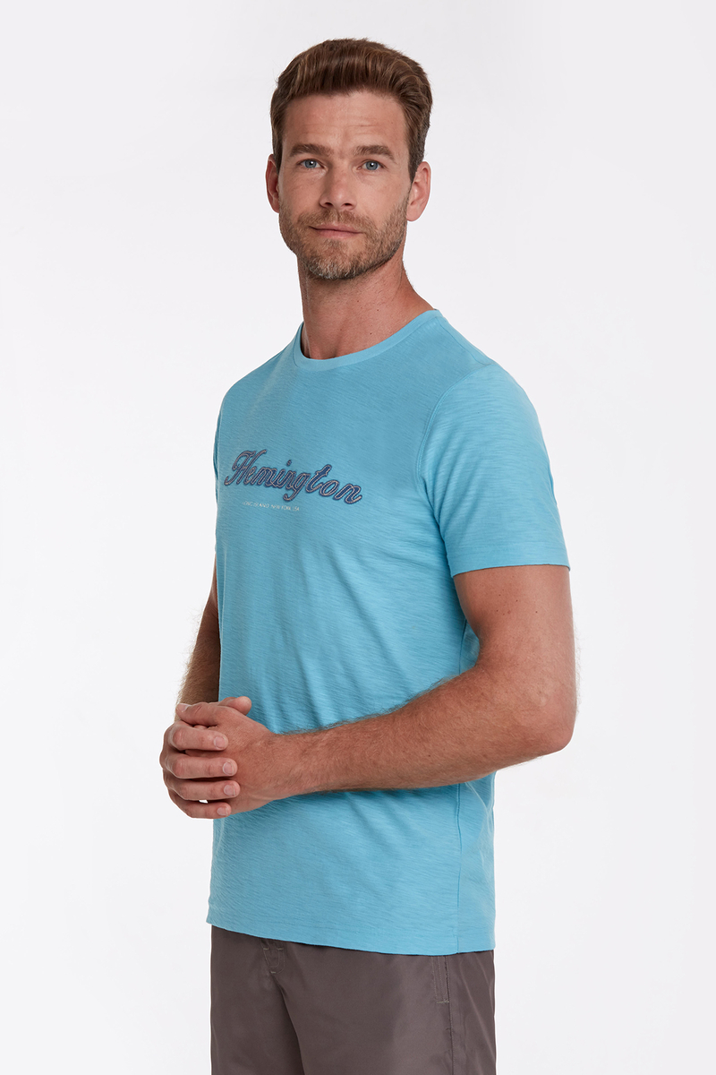 Hemington Logolu Bisiklet Yaka Turkuaz Pamuk T-Shirt. 1 Hemington Logolu Bisiklet Yaka Turkuaz Pamuk T-Shirt. 1