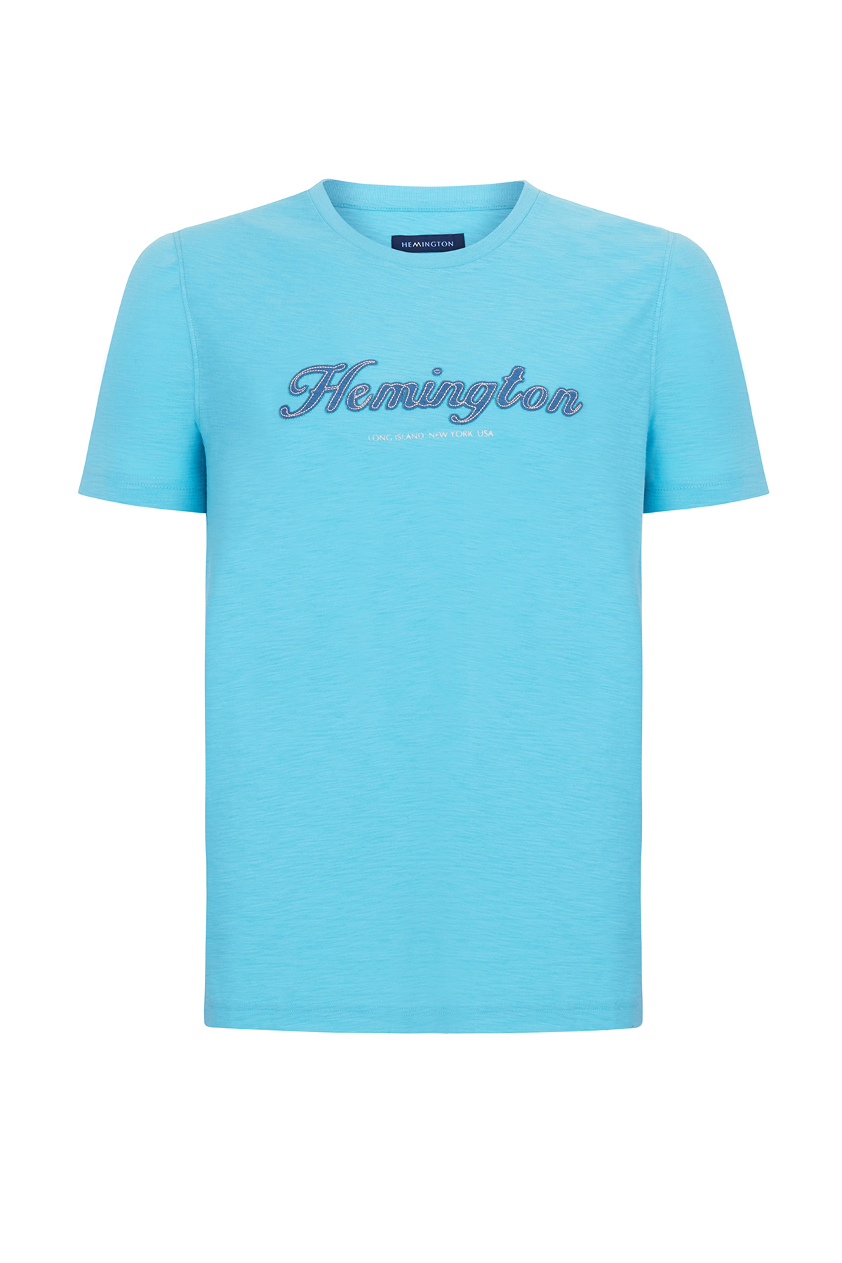 Hemington Logolu Bisiklet Yaka Turkuaz Pamuk T-Shirt