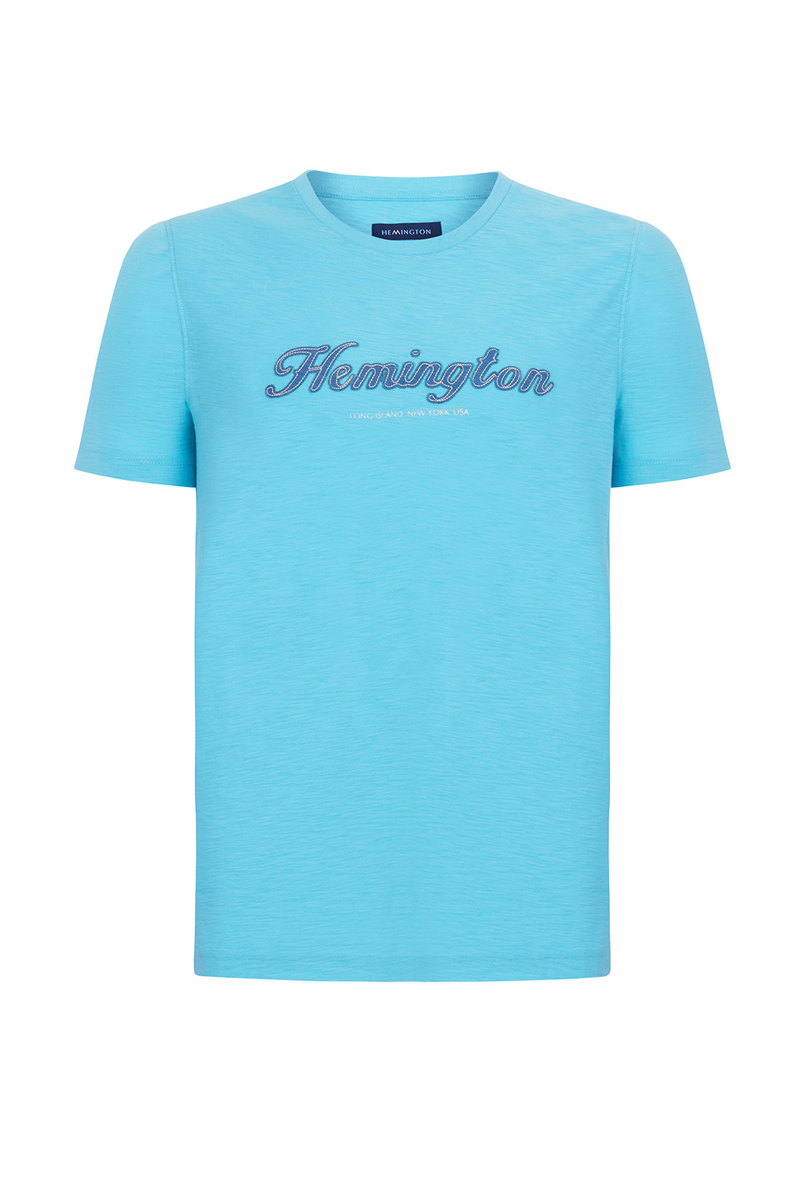 Hemington Logolu Bisiklet Yaka Turkuaz Pamuk T-Shirt. 7 Hemington Logolu Bisiklet Yaka Turkuaz Pamuk T-Shirt. 7