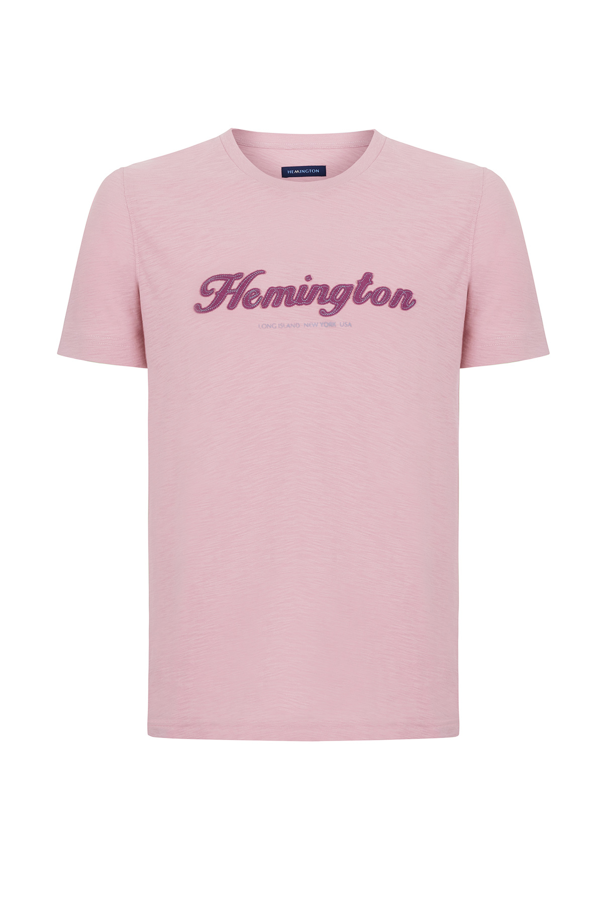 Hemington Logolu Bisiklet Yaka Pembe Pamuk T-Shirt
